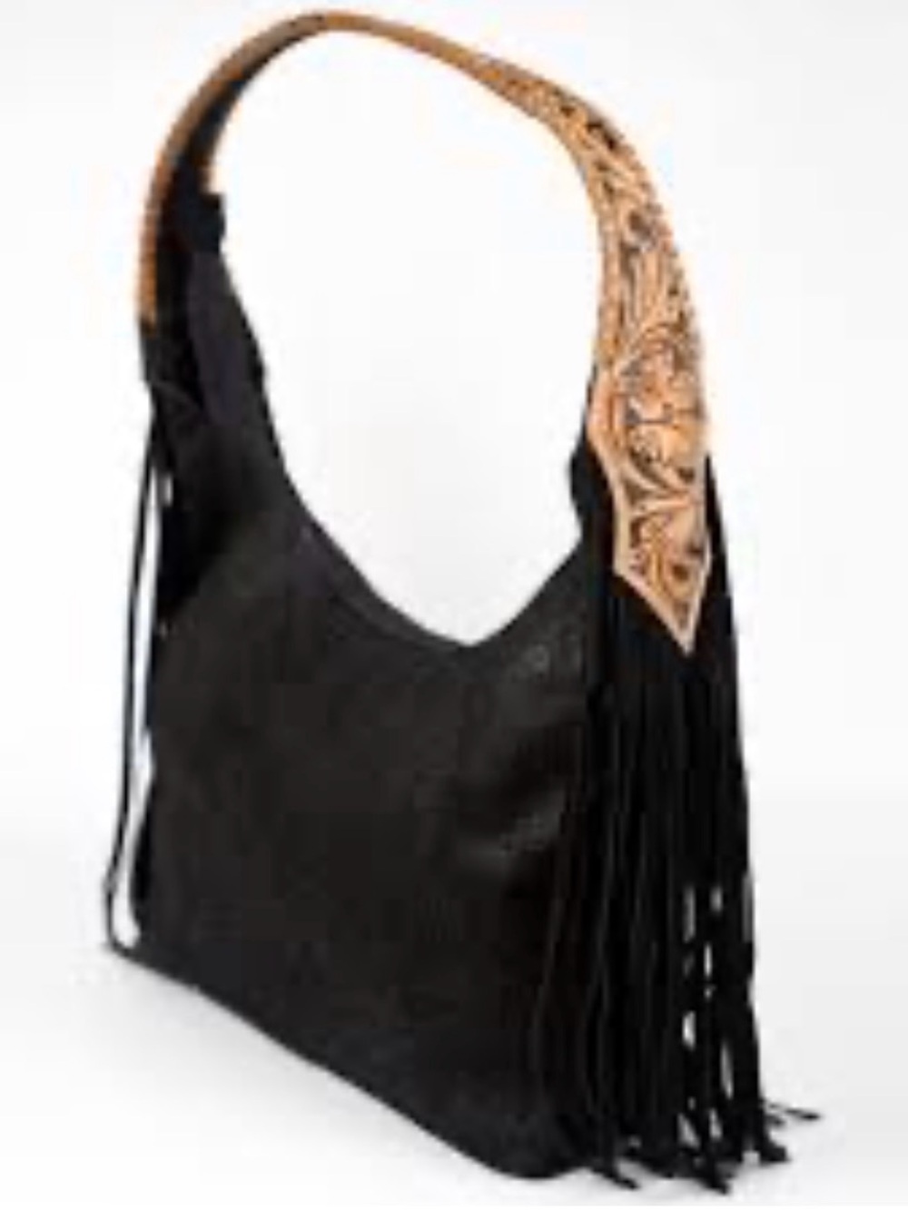 Vintage American Darling Black Fringe Leather Shoulder Bag with Braided Strap